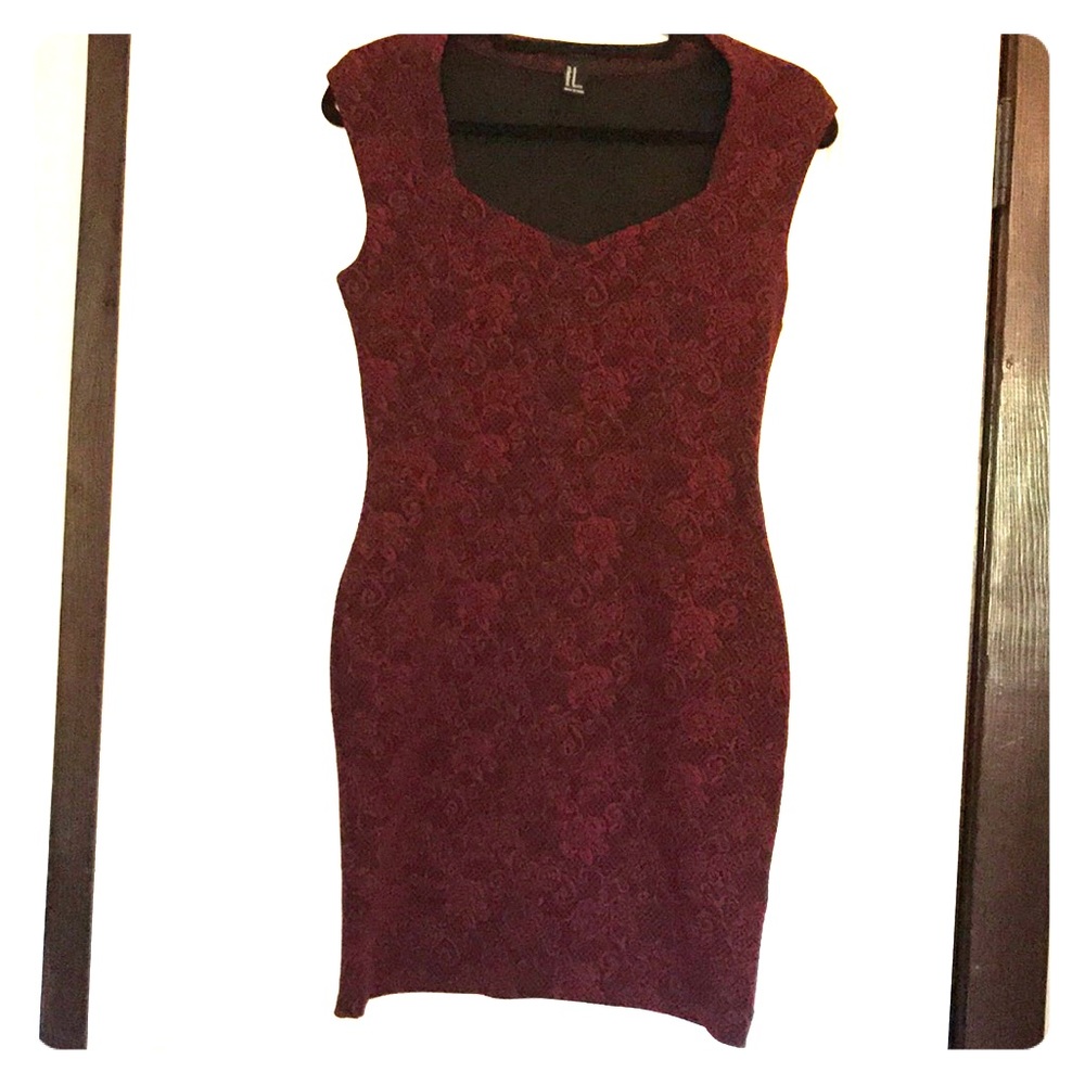 Red and black lace printed dress